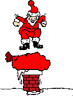 Santa trying to get presents down a chimney